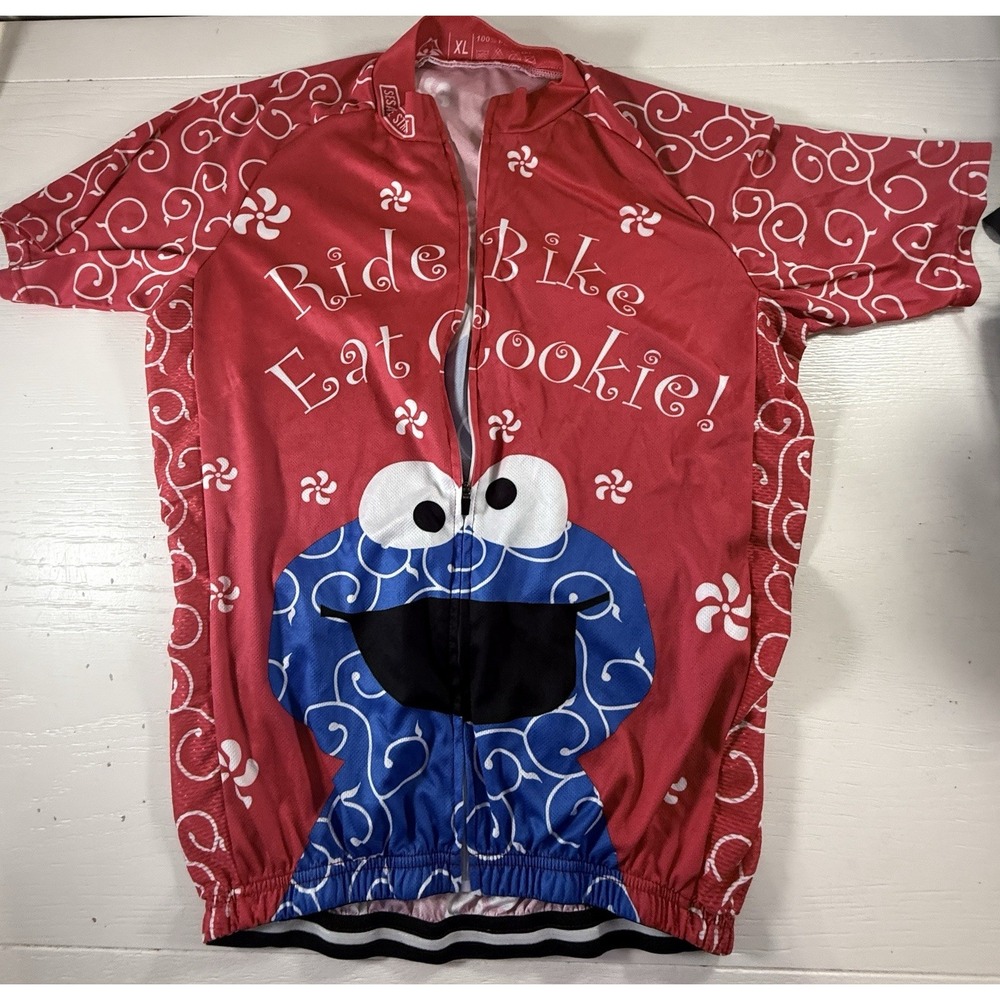 Cookie Monster Bike Jersey Women's XL Sesame Street Cycling Race Shirt Ladies